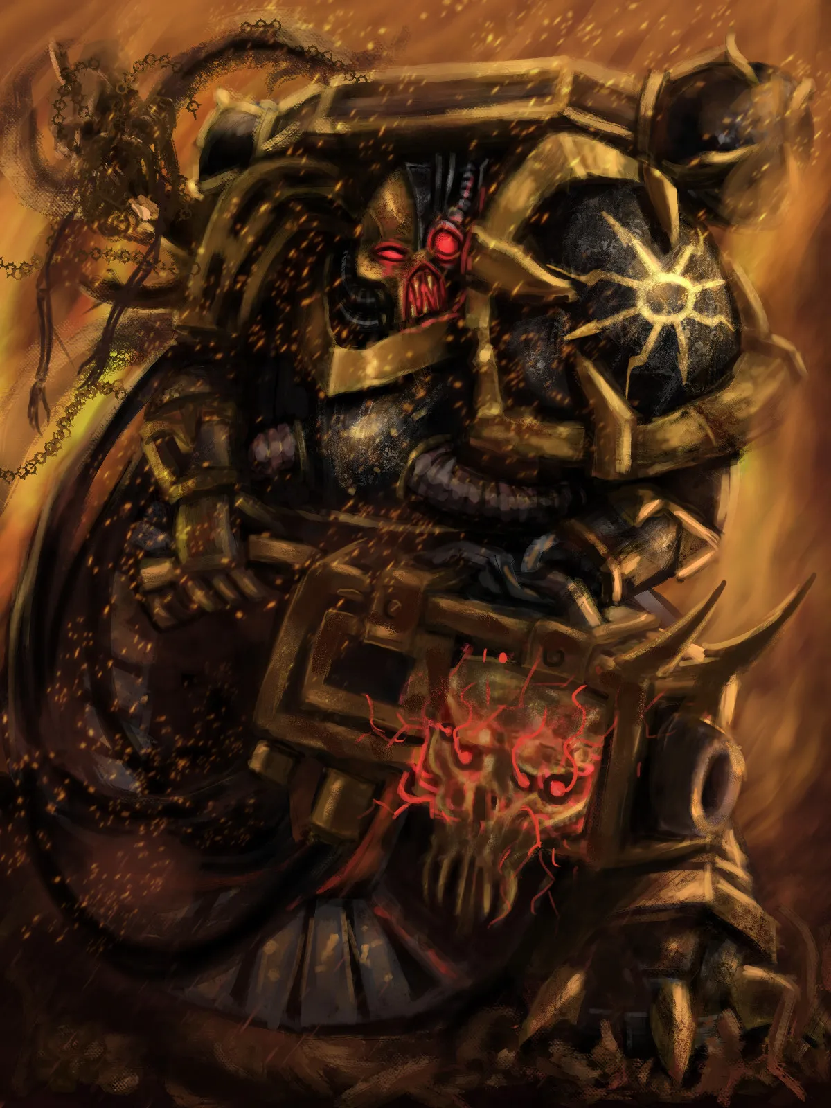 A Black Legion warrior in black and gold, the eight-pointed star of Chaos Undivided on his shoulder