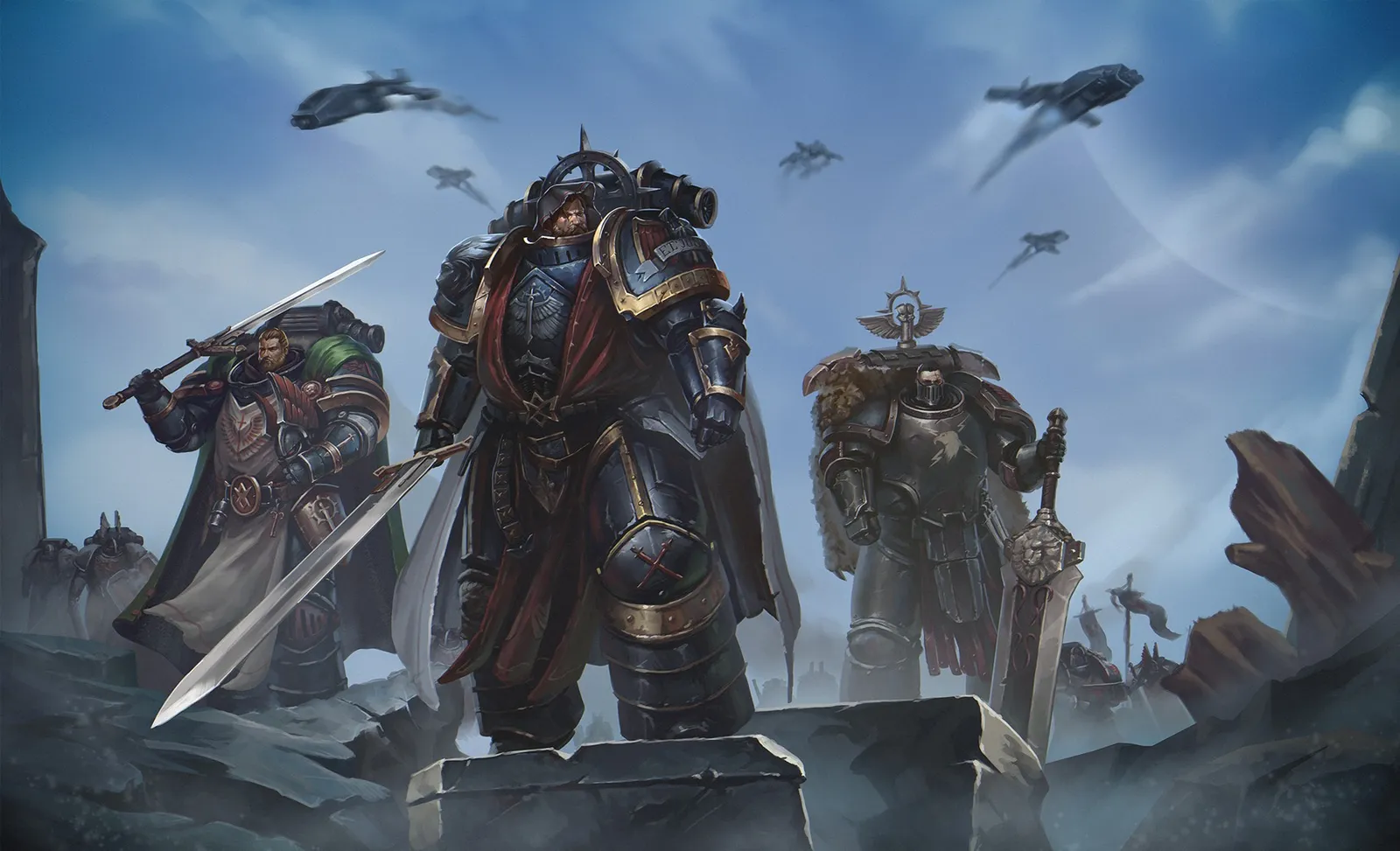 Lion El'Jonson stands with his Dark Angels Legion warriors during the Horus Heresy era