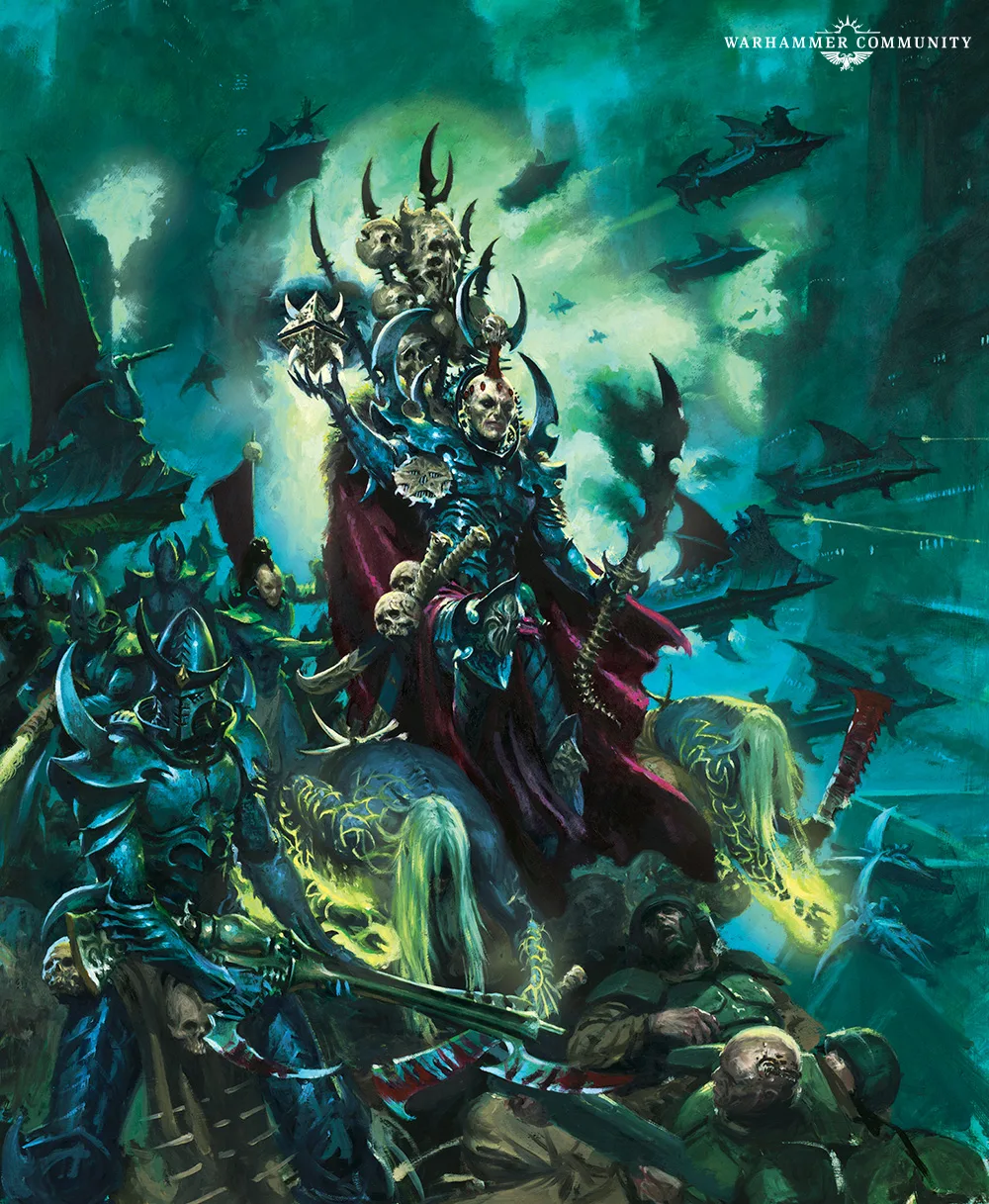 An Archon and the Kabalite Warriors of his Kabal