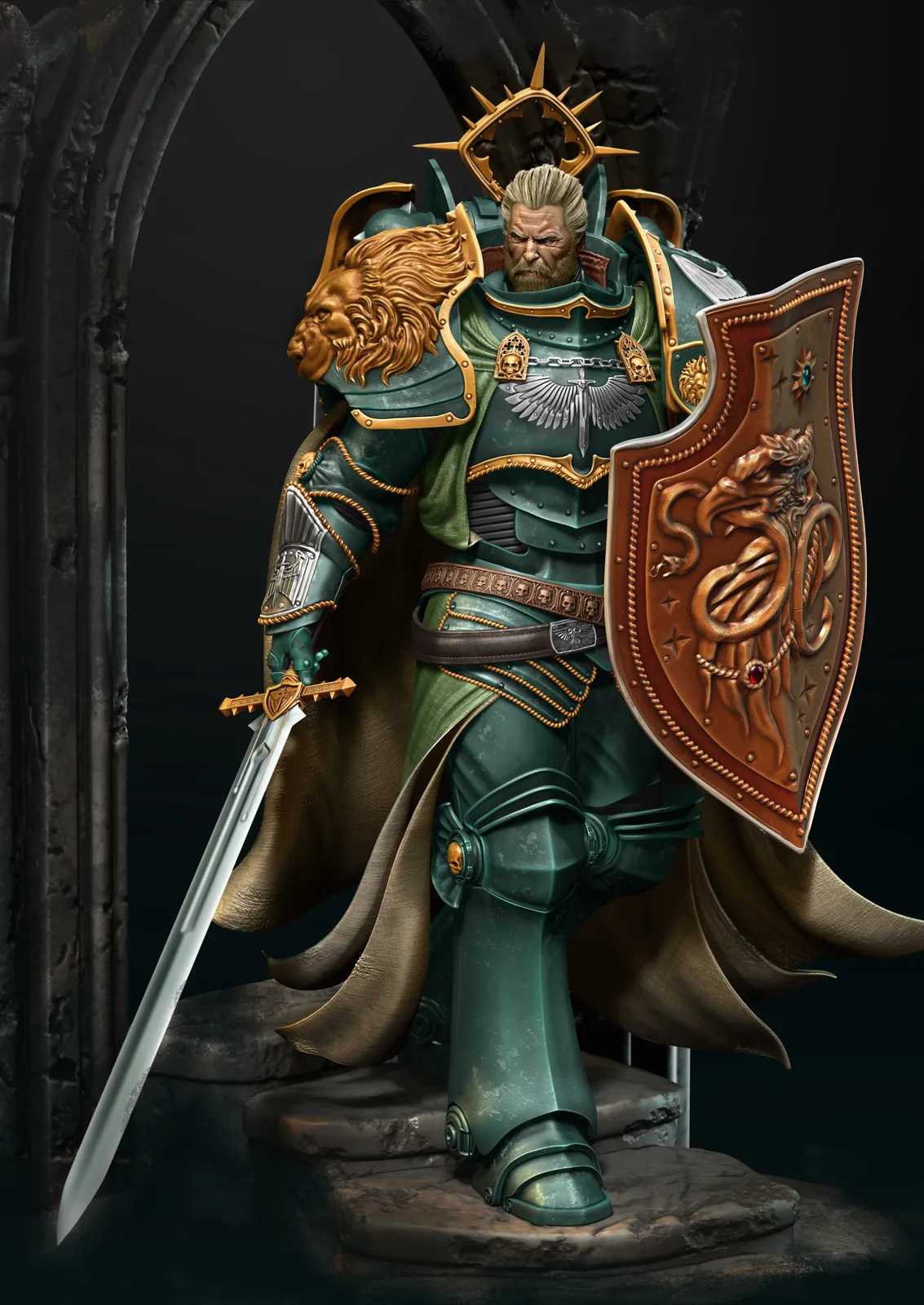 The returned Lion with sword and shield, in the look of his modern incarnation (fan sculpt)